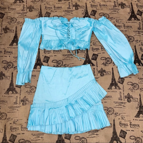 Nichole Lynel NWT! “Main Thang” Sky Blue Stretch Set Size M - Picture 2 of 11